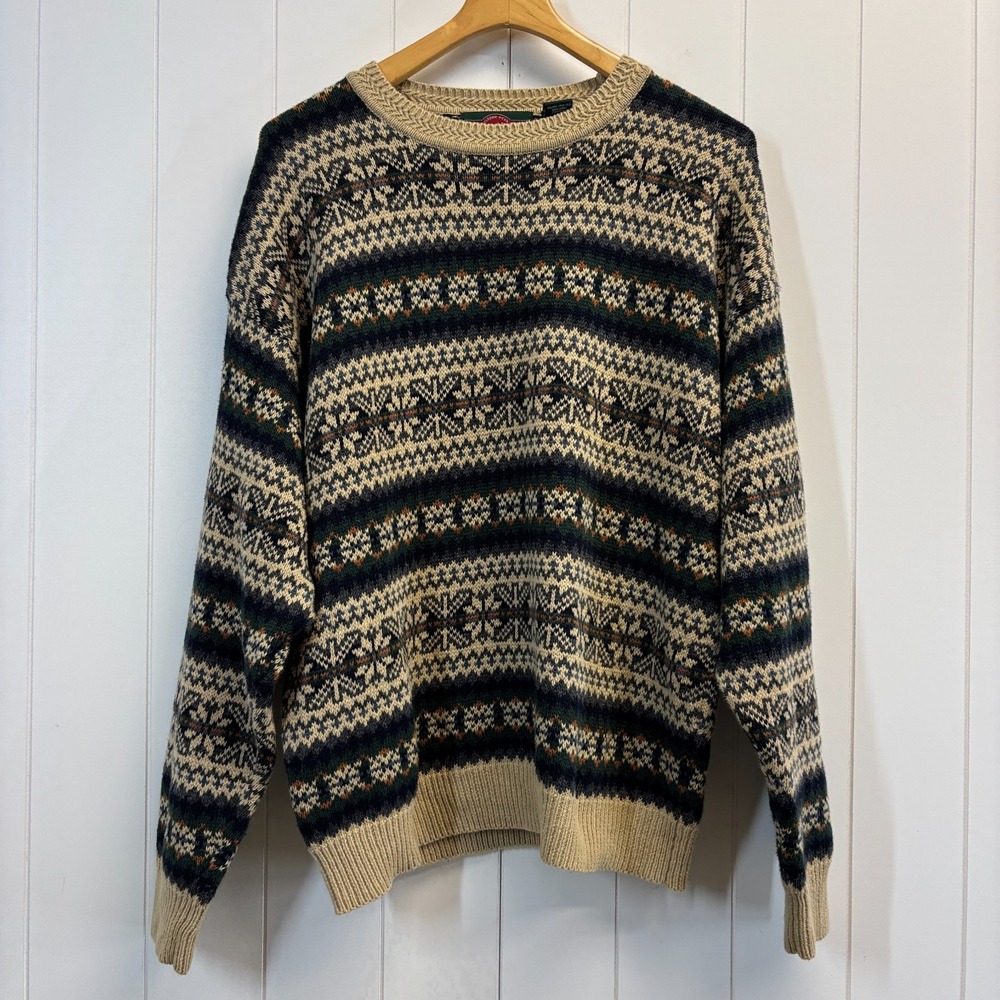 Vintage Stone Haven Men Heritage Geometric Striped Sweater Size XL Hipster Comfy